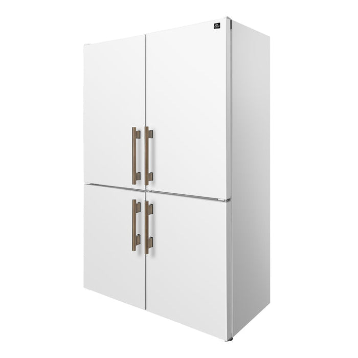 FORNO Custodia 46.8" 20.6 cu. ft. Refrigerator with Bottom Freezer and Ice Maker in White with Antique Brass Accents - FFFFD1766-48WHT