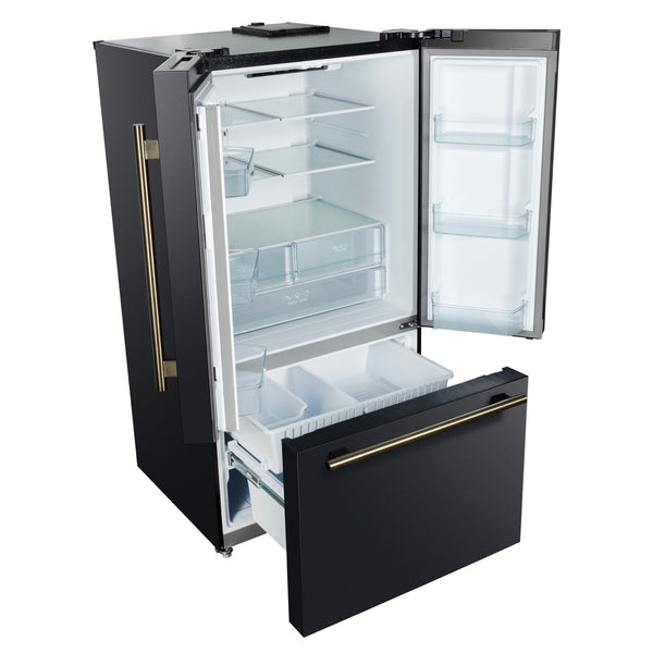 FORNO Rivello 36" French Door Standard Depth Refrigerator with Water and Ice Dispenser in Black with Antique Brass Accents- FFFFD1783-36BLK