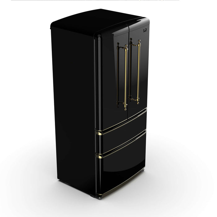 Forno Luigi 18 cu.ft. French Door Refrigerator Black, Antique Brass Handles, FFFFD1791-33BLK