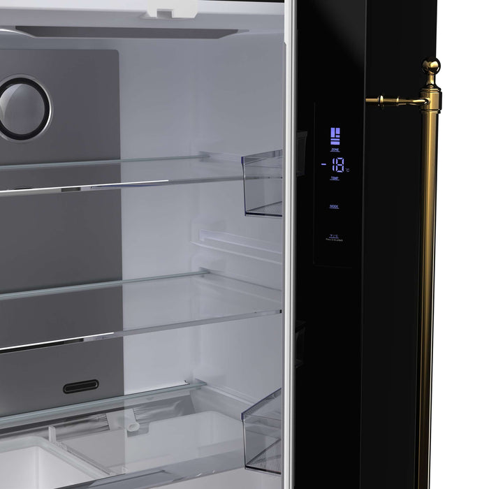 Forno Luigi 18 cu.ft. French Door Refrigerator Black, Antique Brass Handles, FFFFD1791-33BLK