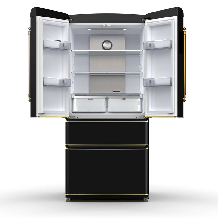 Forno Luigi 18 cu.ft. French Door Refrigerator Black, Antique Brass Handles, FFFFD1791-33BLK