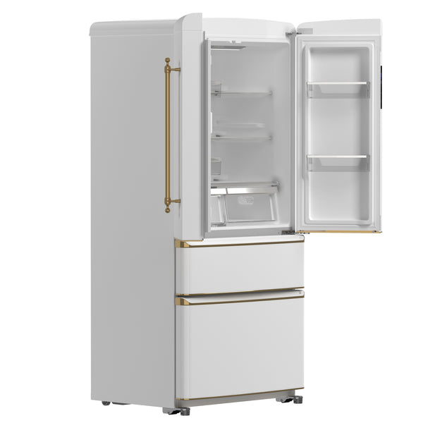 Forno Luigi 18 cu.ft. French Door Refrigerator White, Antique Brass Handles, FFFFD1791-33WHT