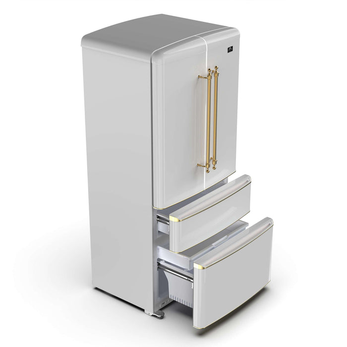 Forno Luigi 18 cu.ft. French Door Refrigerator White, Antique Brass Handles, FFFFD1791-33WHT