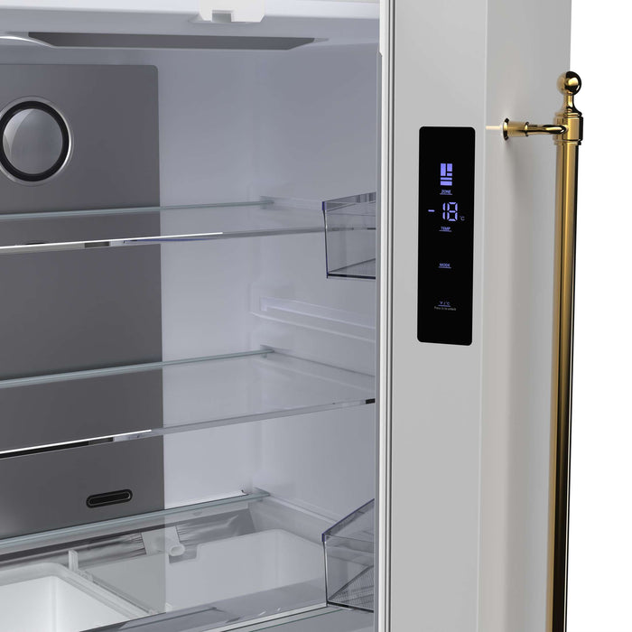 Forno Luigi 18 cu.ft. French Door Refrigerator White, Antique Brass Handles, FFFFD1791-33WHT