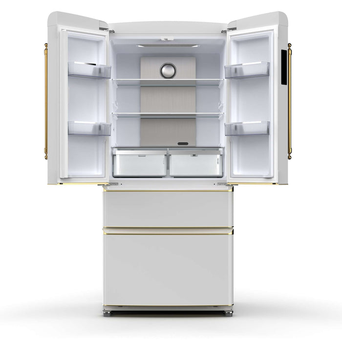 Forno Luigi 18 cu.ft. French Door Refrigerator White, Antique Brass Handles, FFFFD1791-33WHT