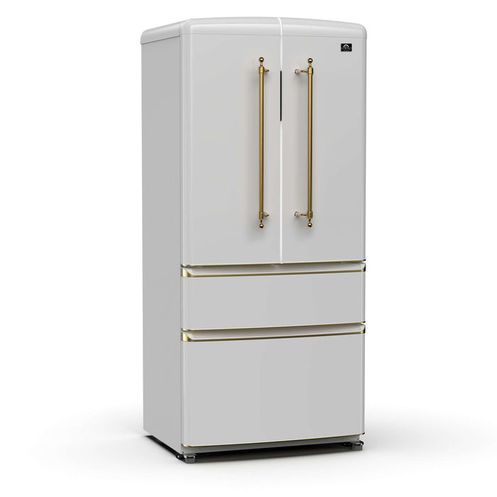 Forno Luigi 18 cu.ft. French Door Refrigerator White, Antique Brass Handles, FFFFD1791-33WHT