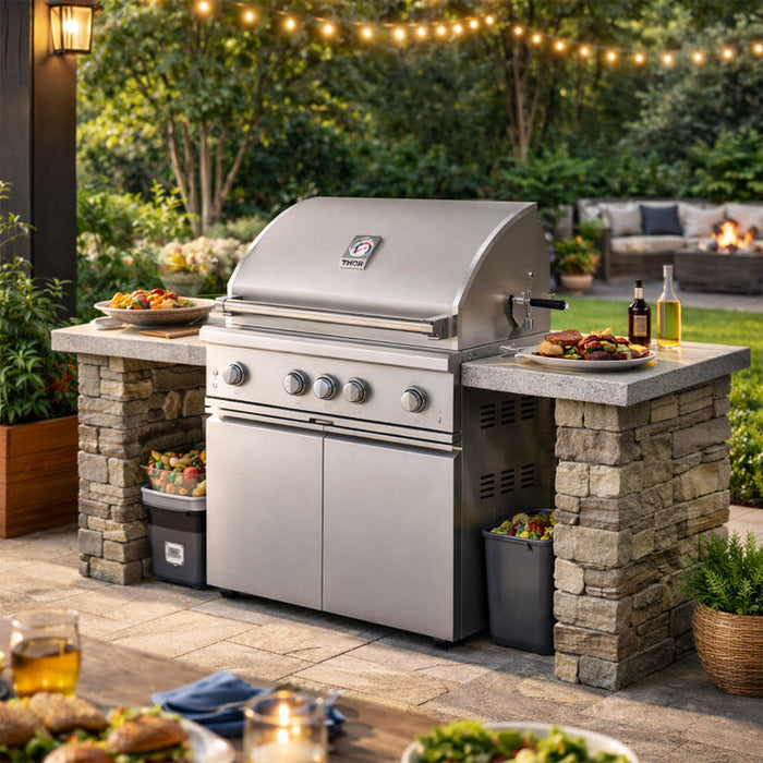 THOR Kitchen 36" Freestanding Professional Propane Gas Grill and Cart with 4 Burners and Rotisserie Kit - TPG3601