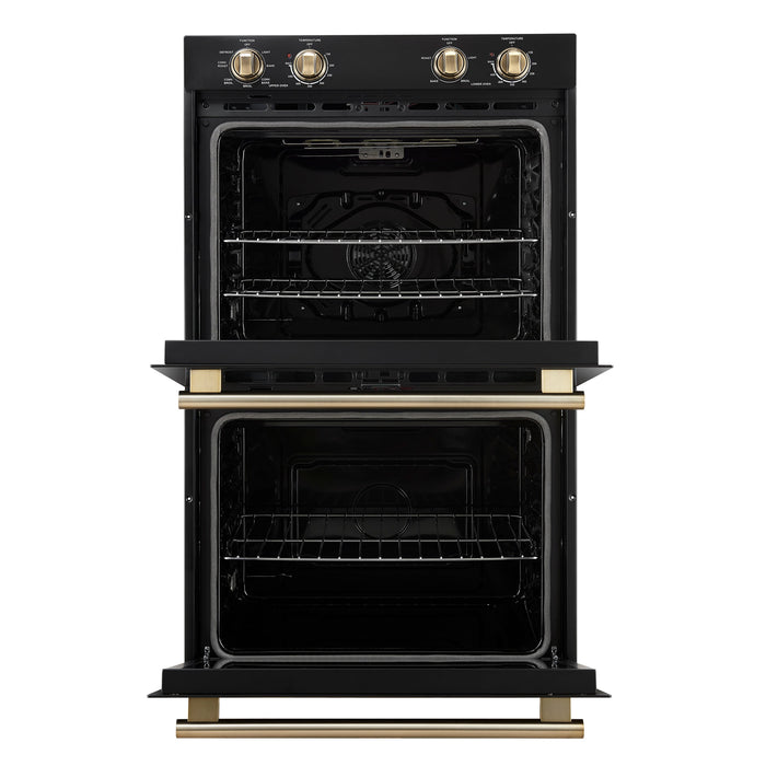 FORNO Espresso Vomero 30" 10 cu. ft. Electric Double Wall Oven in Black with Antique Brass Accents- FBOEL1324-30BLK