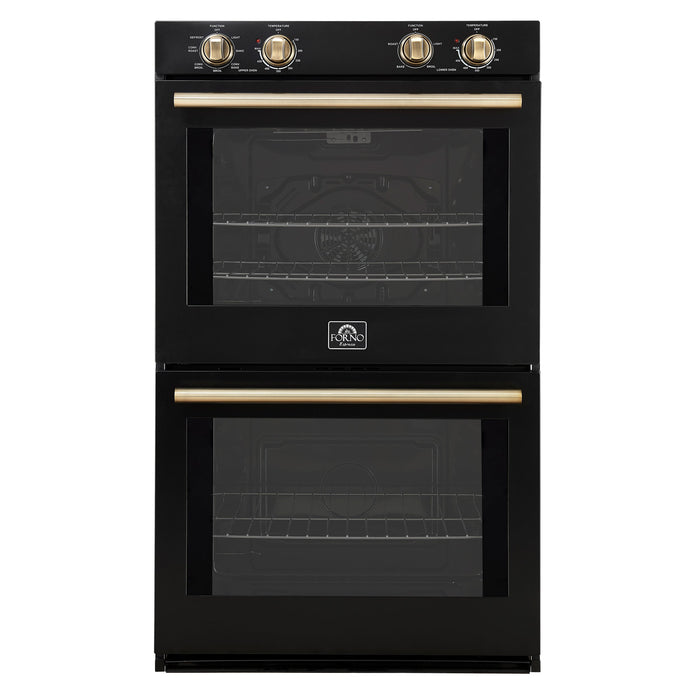 FORNO Espresso Vomero 30" 10 cu. ft. Electric Double Wall Oven in Black with Antique Brass Accents- FBOEL1324-30BLK