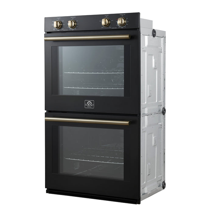 FORNO Espresso Vomero 30" 10 cu. ft. Electric Double Wall Oven in Black with Antique Brass Accents- FBOEL1324-30BLK