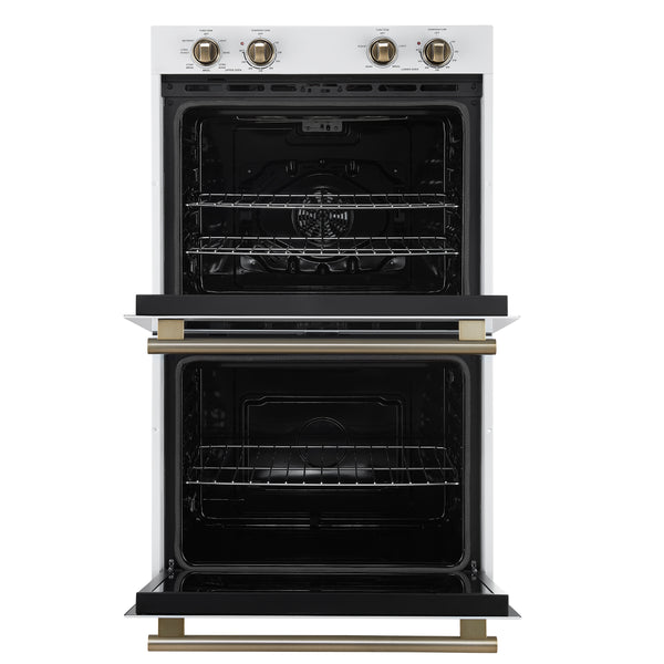 FORNO Espresso Vomero 30" 10 cu. ft. Electric Double Wall Oven in White with Antique Brass Accents- FBOEL1324-30WHT