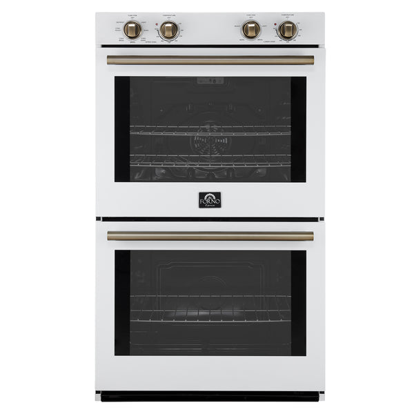 FORNO Espresso Vomero 30" 10 cu. ft. Electric Double Wall Oven in White with Antique Brass Accents- FBOEL1324-30WHT