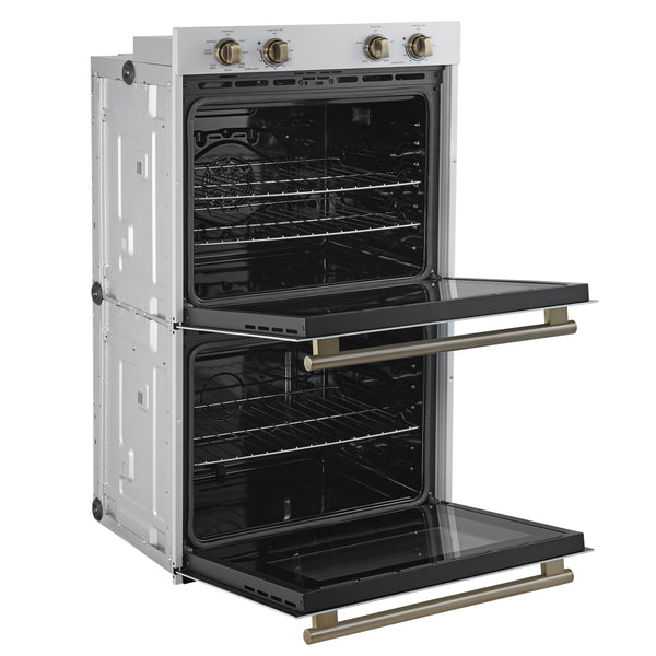 FORNO Espresso Vomero 30" 10 cu. ft. Electric Double Wall Oven in White with Antique Brass Accents- FBOEL1324-30WHT