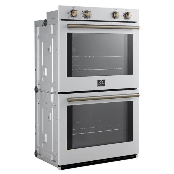 FORNO Espresso Vomero 30" 10 cu. ft. Electric Double Wall Oven in White with Antique Brass Accents- FBOEL1324-30WHT