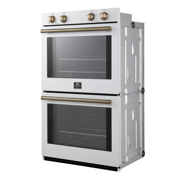 FORNO Espresso Vomero 30" 10 cu. ft. Electric Double Wall Oven in White with Antique Brass Accents- FBOEL1324-30WHT