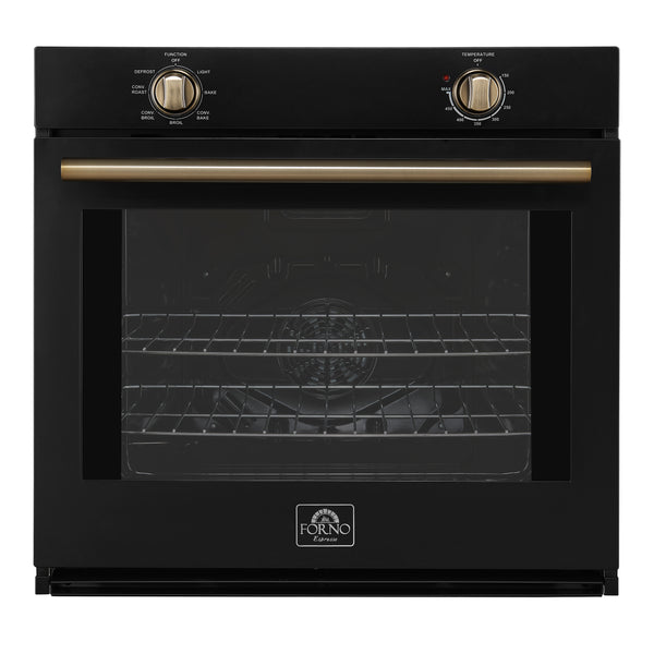 FORNO Espresso Vomero 30" 5 cu. ft. Electric Single Wall Oven in Black with Antique Brass Accents- FBOEL1370-30BLK