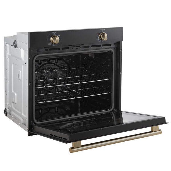 FORNO Espresso Vomero 30" 5 cu. ft. Electric Single Wall Oven in Black with Antique Brass Accents- FBOEL1370-30BLK