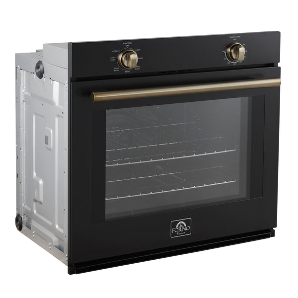 FORNO Espresso Vomero 30" 5 cu. ft. Electric Single Wall Oven in Black with Antique Brass Accents- FBOEL1370-30BLK