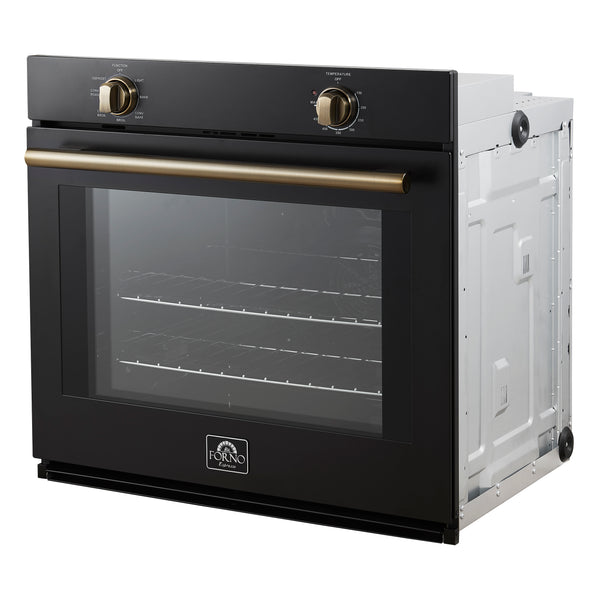 FORNO Espresso Vomero 30" 5 cu. ft. Electric Single Wall Oven in Black with Antique Brass Accents- FBOEL1370-30BLK