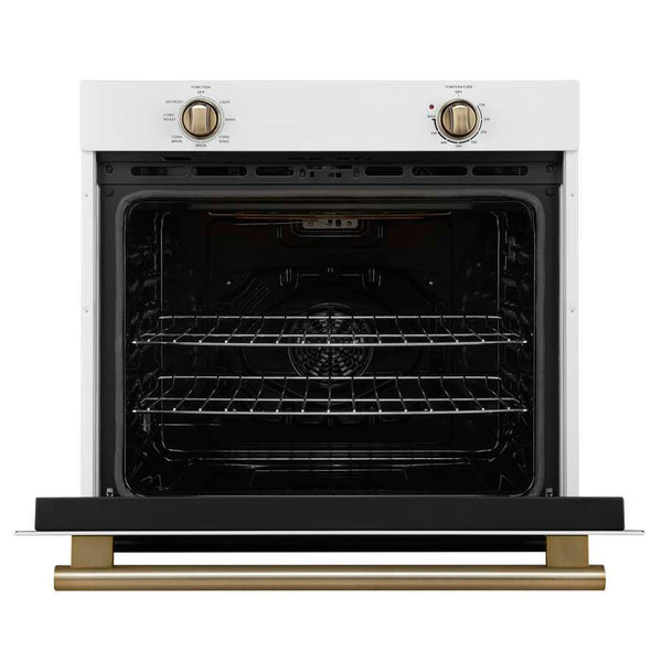 FORNO Espresso Vomero 30" 5 cu. ft. Electric Single Wall Oven in White with Antique Brass Accents- FBOEL1370-30WHT