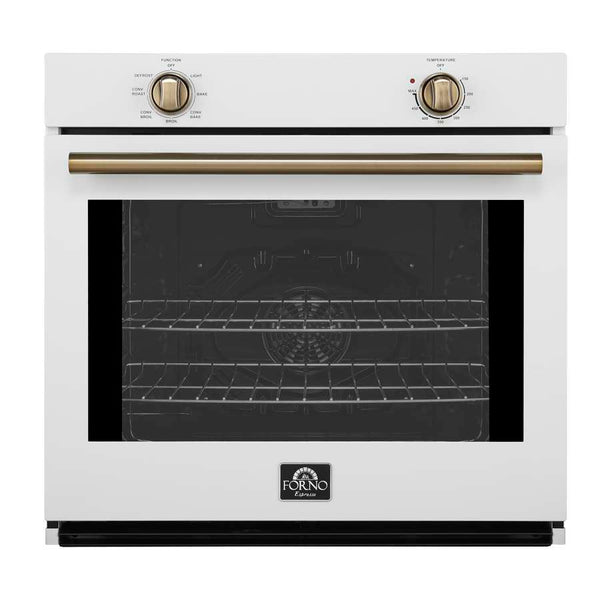 FORNO Espresso Vomero 30" 5 cu. ft. Electric Single Wall Oven in White with Antique Brass Accents- FBOEL1370-30WHT