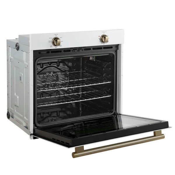 FORNO Espresso Vomero 30" 5 cu. ft. Electric Single Wall Oven in White with Antique Brass Accents- FBOEL1370-30WHT