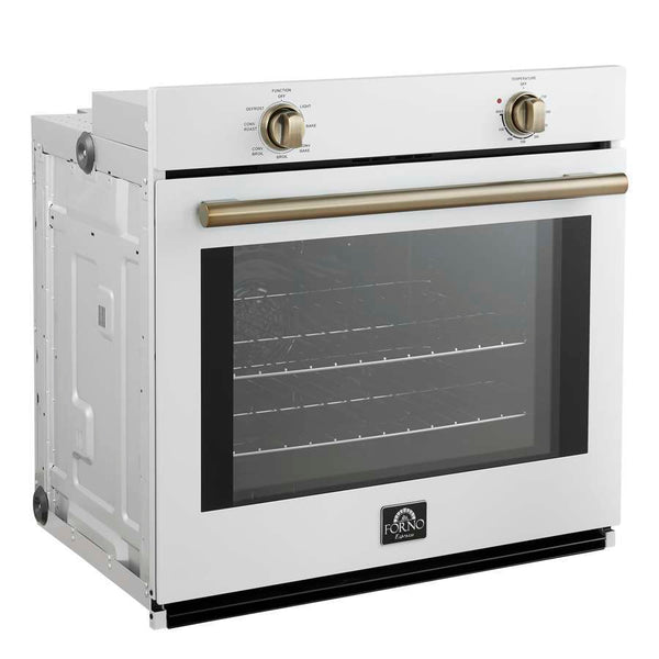 FORNO Espresso Vomero 30" 5 cu. ft. Electric Single Wall Oven in White with Antique Brass Accents- FBOEL1370-30WHT