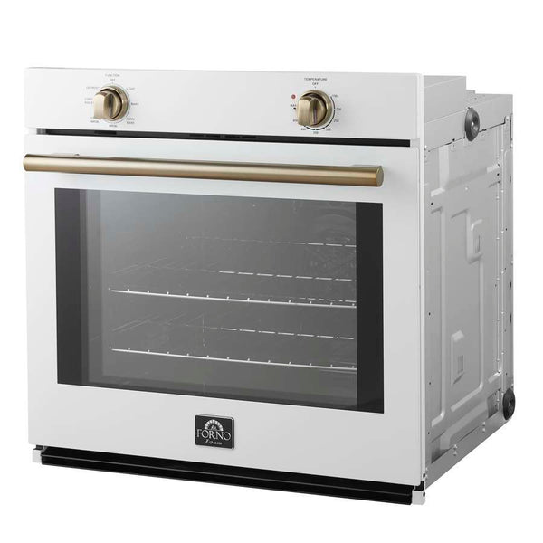 FORNO Espresso Vomero 30" 5 cu. ft. Electric Single Wall Oven in White with Antique Brass Accents- FBOEL1370-30WHT