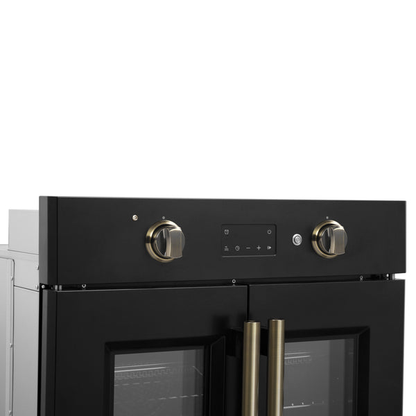 FORNO Asti 30" 3.58 cu. ft. French Door Electric Wall Oven with Air Fry, Self-Clean and Sous Vide in Black with Antique Brass Accents- FBOEL1333-30BLK