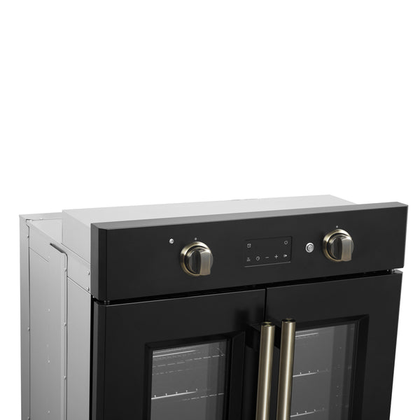 FORNO Asti 30" 3.58 cu. ft. French Door Electric Wall Oven with Air Fry, Self-Clean and Sous Vide in Black with Antique Brass Accents- FBOEL1333-30BLK