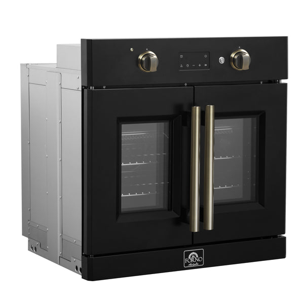 FORNO Asti 30" 3.58 cu. ft. French Door Electric Wall Oven with Air Fry, Self-Clean and Sous Vide in Black with Antique Brass Accents- FBOEL1333-30BLK