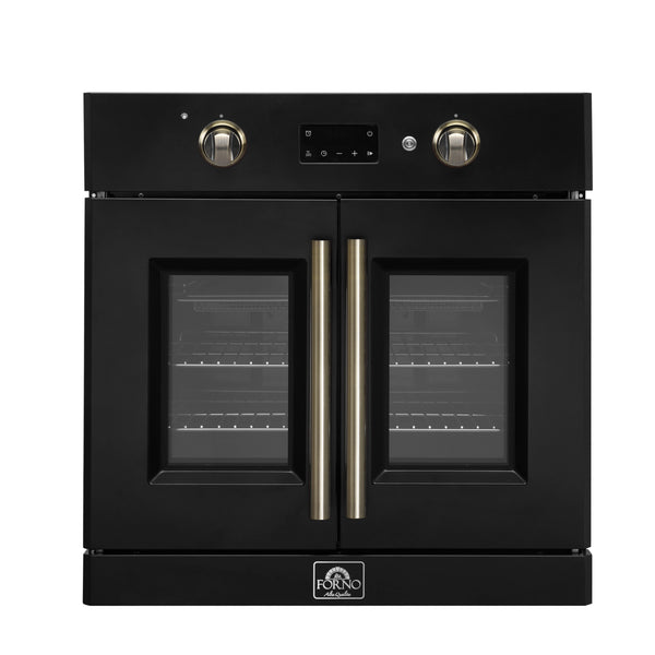 FORNO Asti 30" 3.58 cu. ft. French Door Electric Wall Oven with Air Fry, Self-Clean and Sous Vide in Black with Antique Brass Accents- FBOEL1333-30BLK