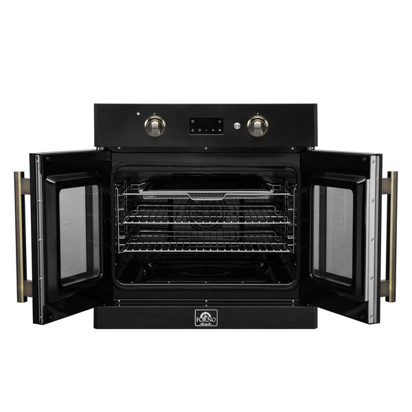 FORNO Asti 30" 3.58 cu. ft. French Door Electric Wall Oven with Air Fry, Self-Clean and Sous Vide in Black with Antique Brass Accents- FBOEL1333-30BLK