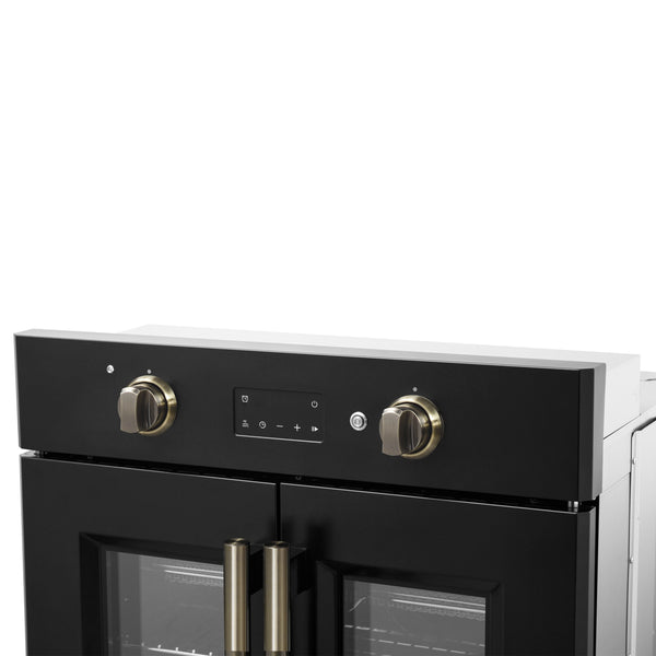 FORNO Asti 30" 3.58 cu. ft. French Door Electric Wall Oven with Air Fry, Self-Clean and Sous Vide in Black with Antique Brass Accents- FBOEL1333-30BLK