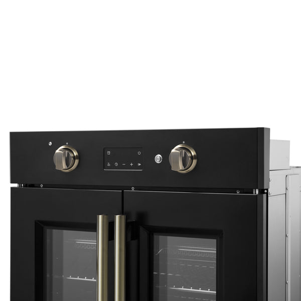 FORNO Asti 30" 3.58 cu. ft. French Door Electric Wall Oven with Air Fry, Self-Clean and Sous Vide in Black with Antique Brass Accents- FBOEL1333-30BLK