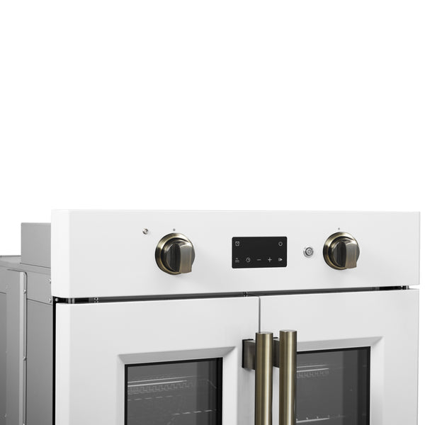 FORNO Asti 30" 3.58 cu. ft. French Door Electric Wall Oven with Air Fry, Self-Clean and Sous Vide in White with Antique Brass Accents- FBOEL1333-30WHT