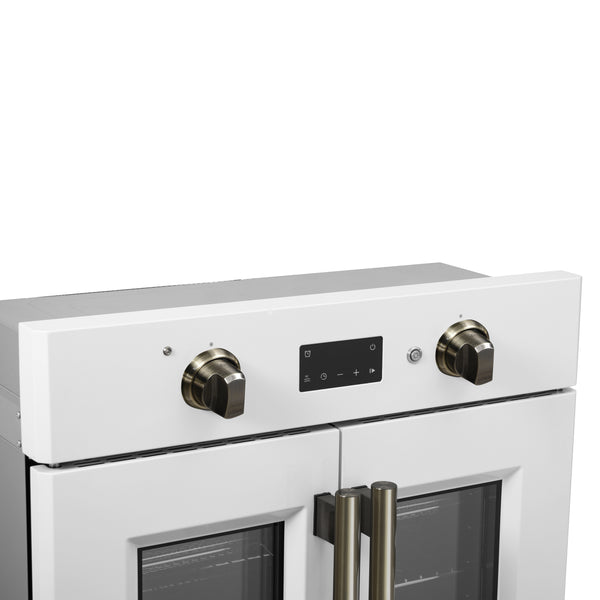 FORNO Asti 30" 3.58 cu. ft. French Door Electric Wall Oven with Air Fry, Self-Clean and Sous Vide in White with Antique Brass Accents- FBOEL1333-30WHT