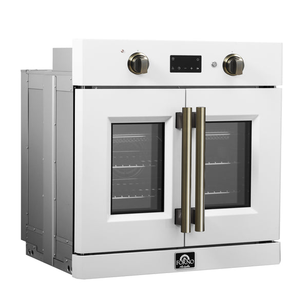 FORNO Asti 30" 3.58 cu. ft. French Door Electric Wall Oven with Air Fry, Self-Clean and Sous Vide in White with Antique Brass Accents- FBOEL1333-30WHT