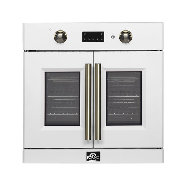 FORNO Asti 30" 3.58 cu. ft. French Door Electric Wall Oven with Air Fry, Self-Clean and Sous Vide in White with Antique Brass Accents- FBOEL1333-30WHT