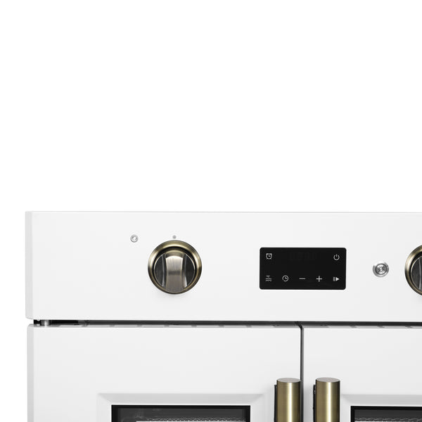 FORNO Asti 30" 3.58 cu. ft. French Door Electric Wall Oven with Air Fry, Self-Clean and Sous Vide in White with Antique Brass Accents- FBOEL1333-30WHT