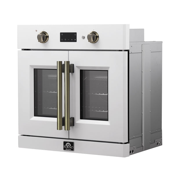 FORNO Asti 30" 3.58 cu. ft. French Door Electric Wall Oven with Air Fry, Self-Clean and Sous Vide in White with Antique Brass Accents- FBOEL1333-30WHT