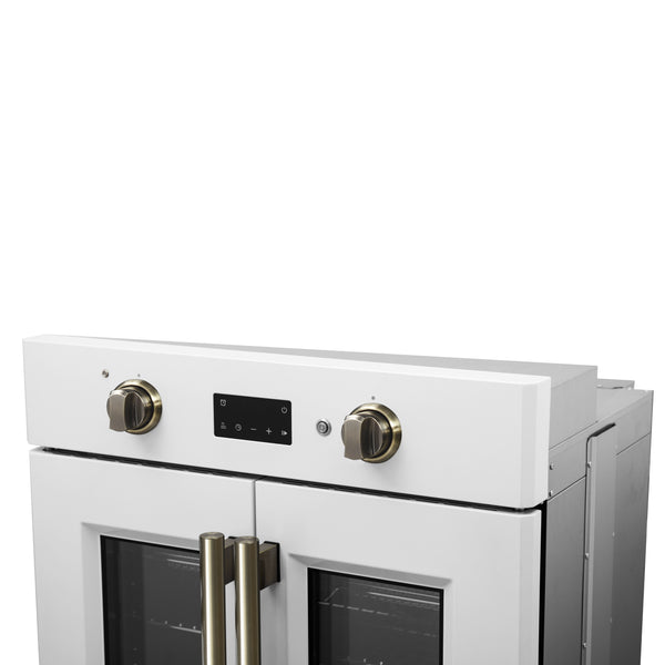 FORNO Asti 30" 3.58 cu. ft. French Door Electric Wall Oven with Air Fry, Self-Clean and Sous Vide in White with Antique Brass Accents- FBOEL1333-30WHT