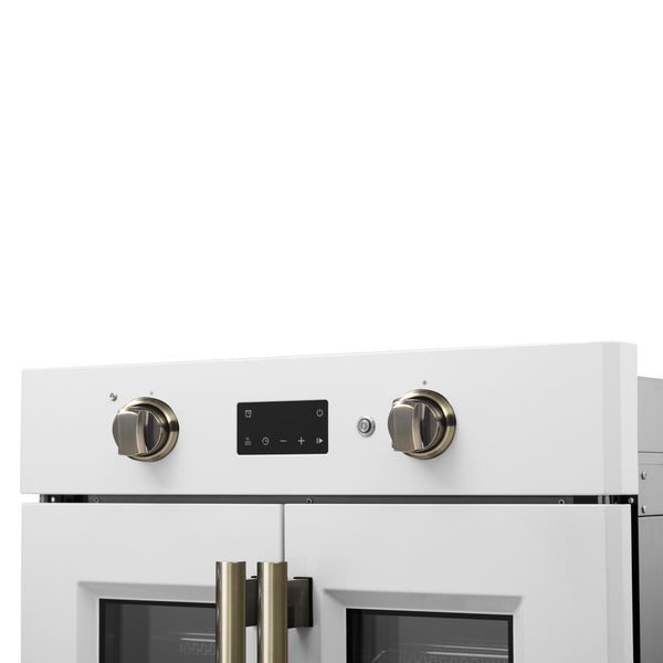 FORNO Asti 30" 3.58 cu. ft. French Door Electric Wall Oven with Air Fry, Self-Clean and Sous Vide in White with Antique Brass Accents- FBOEL1333-30WHT