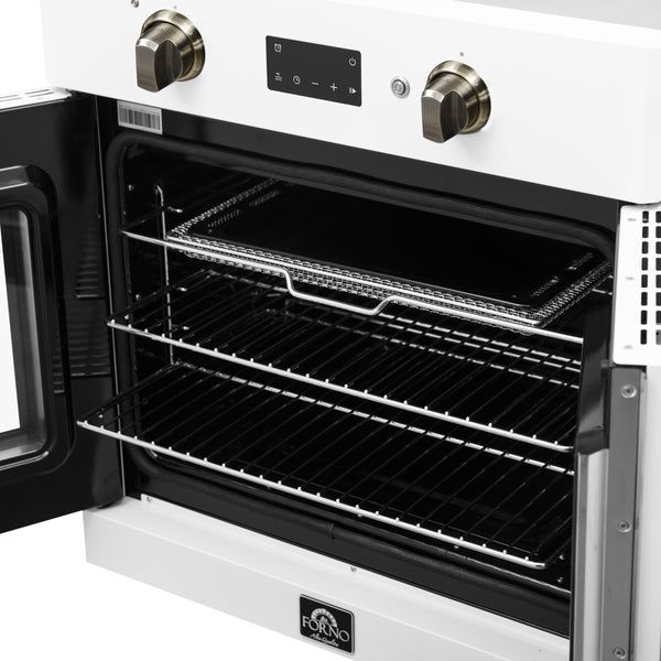 FORNO Asti 30" 3.58 cu. ft. French Door Electric Wall Oven with Air Fry, Self-Clean and Sous Vide in White with Antique Brass Accents- FBOEL1333-30WHT