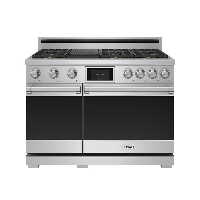 THOR Kitchen 48" Professional Natural Gas Dual Fuel Range with 7 Italian Brass Burners, Air Fry and Self-Clean - XRD48E