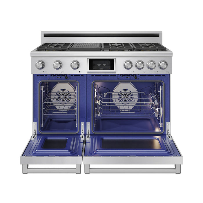 THOR Kitchen 48" Professional Natural Gas Dual Fuel Range with 7 Italian Brass Burners, Air Fry and Self-Clean - XRD48E