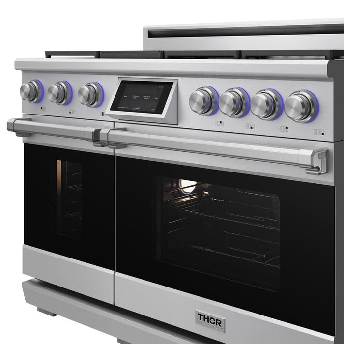 THOR Kitchen 48" Professional Natural Gas Dual Fuel Range with 7 Italian Brass Burners, Air Fry and Self-Clean - XRD48E