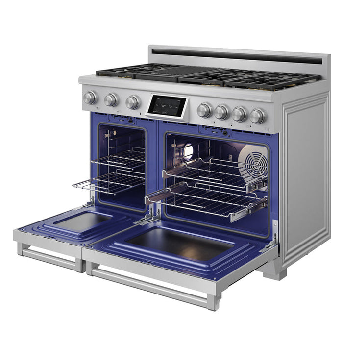 THOR Kitchen 48" Professional Natural Gas Dual Fuel Range with 7 Italian Brass Burners, Air Fry and Self-Clean - XRD48E