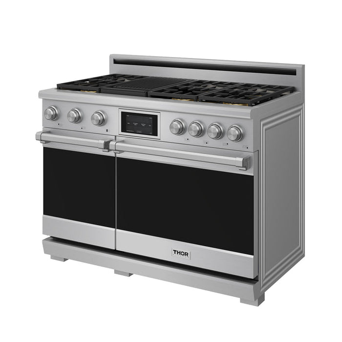 THOR Kitchen 48" Professional Natural Gas Dual Fuel Range with 7 Italian Brass Burners, Air Fry and Self-Clean - XRD48E