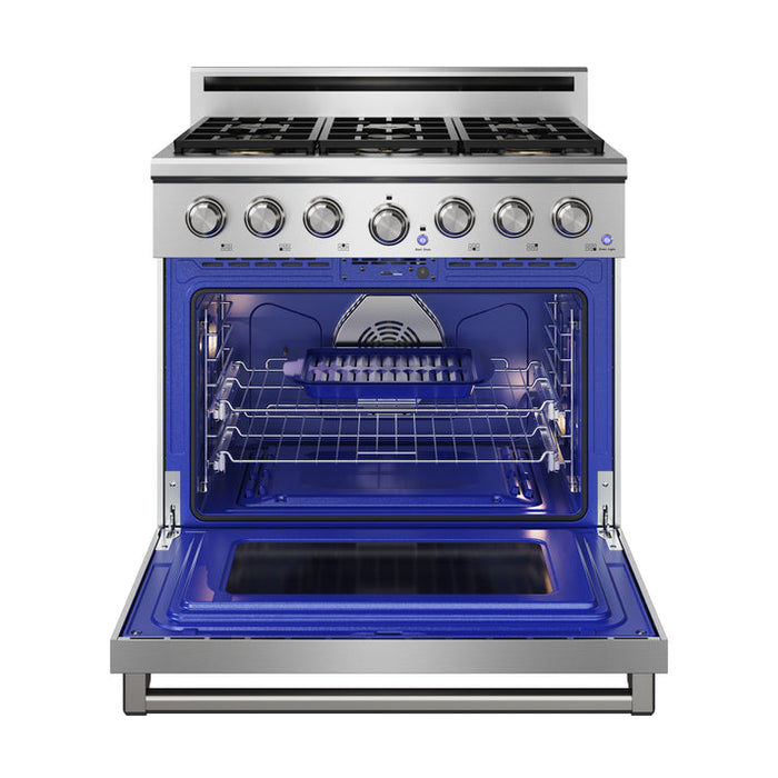 THOR Kitchen 36" 6 cu. ft. Professional Natural Gas Range with 6 Italian Brass Sealed Burners in Stainless Steel - XRG36E